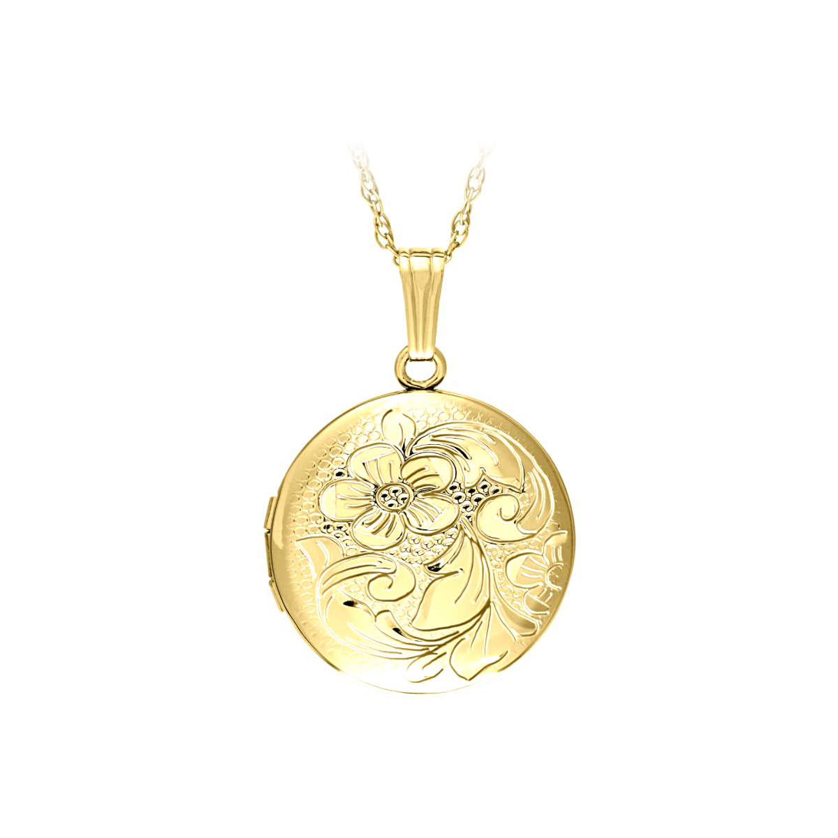 14 Karat Yellow Gold Filled Engraved Floral Round Locket