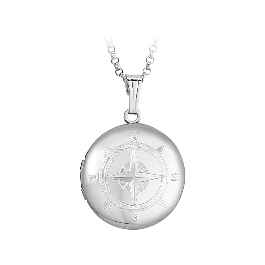 Sterling Silver Compass Engraved Locket