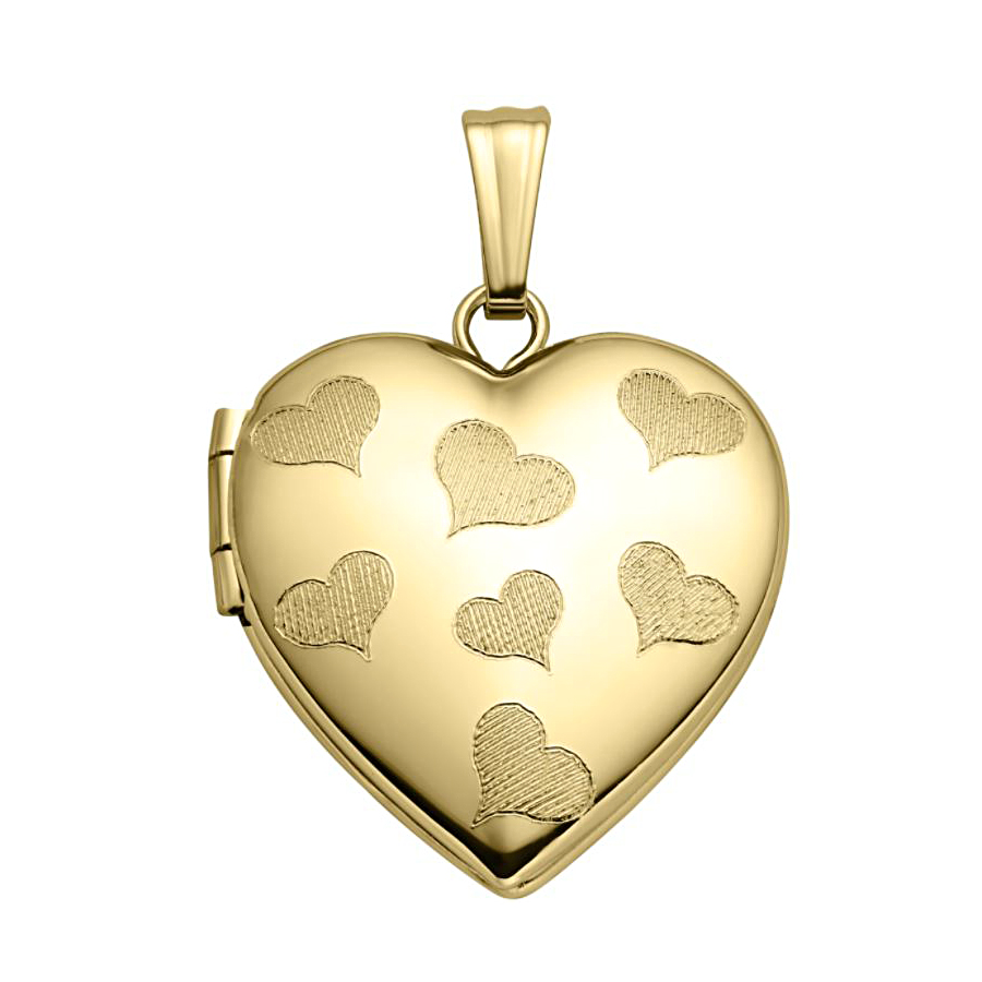 14 Karat Yellow Gold Hearts Engraved on Heart Shaped Locket