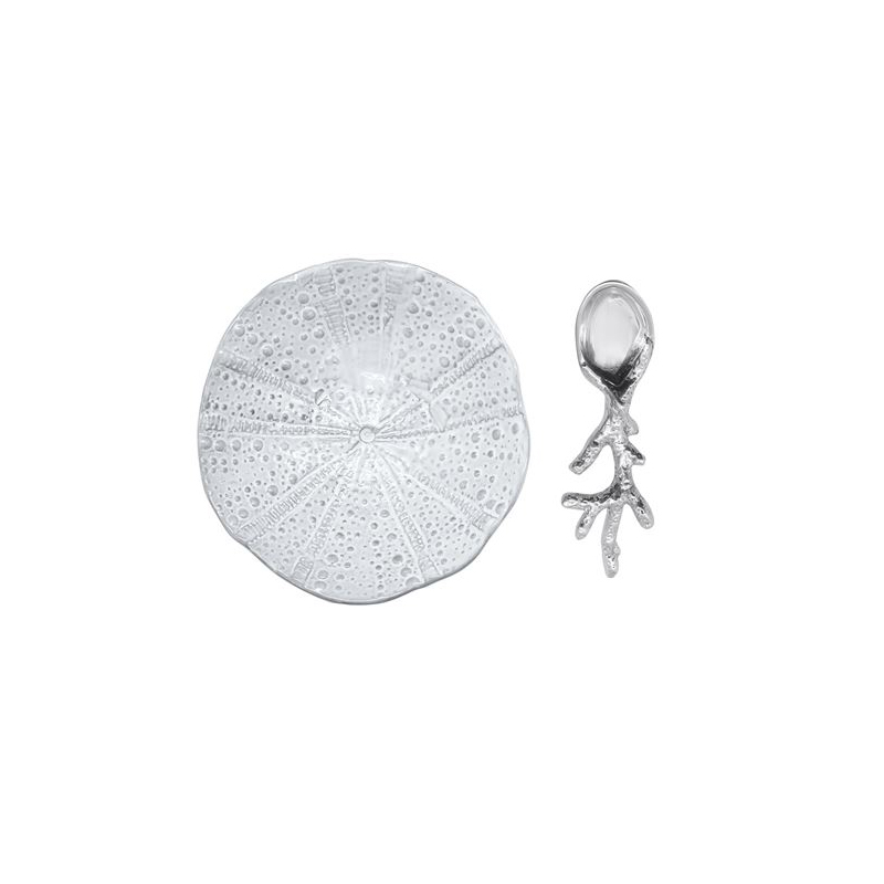 Mariposa Sea Urchin Ceramic Canape Plate With a Coral Spoon