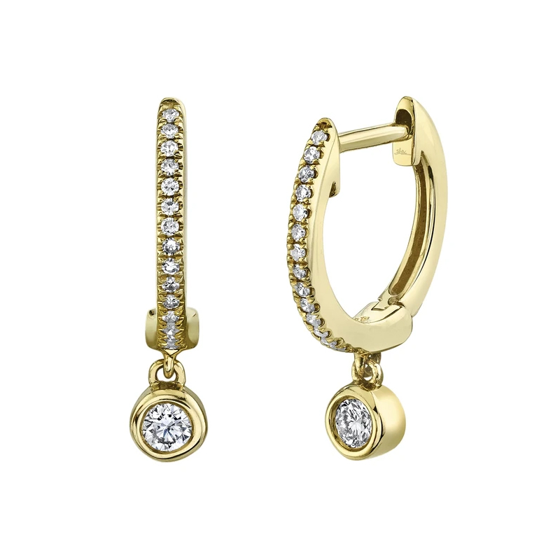 14 Karat Yellow Gold Diamond Dangle Huggie Earrings