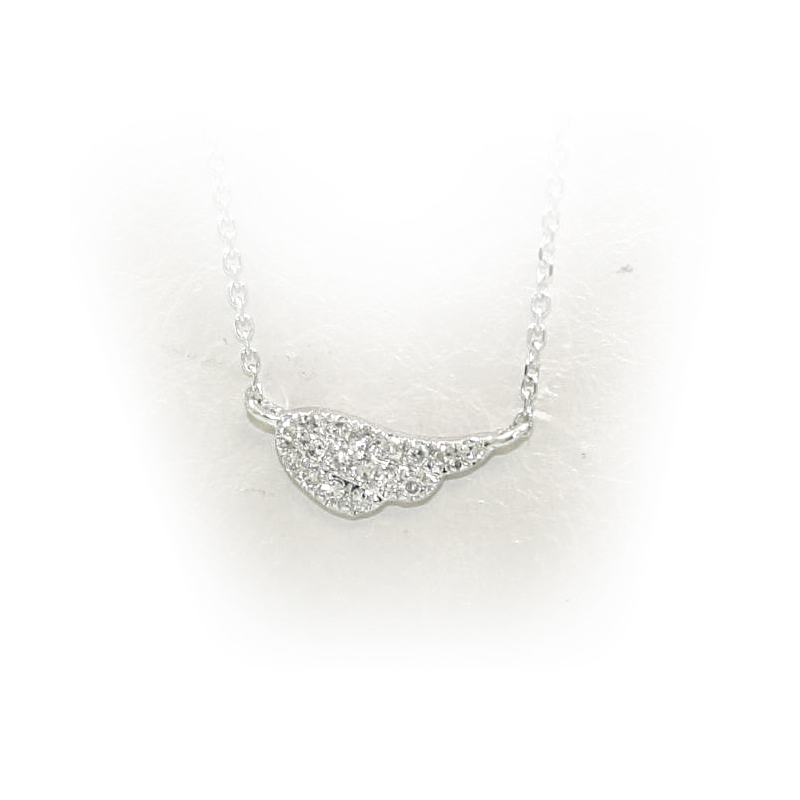 14 Karat White Gold diamond Angel Wing Pendant Necklace