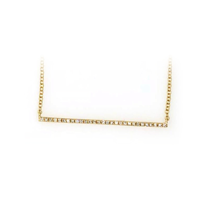 14 Karat Yellow Gold Diamond Pave Bar Necklace