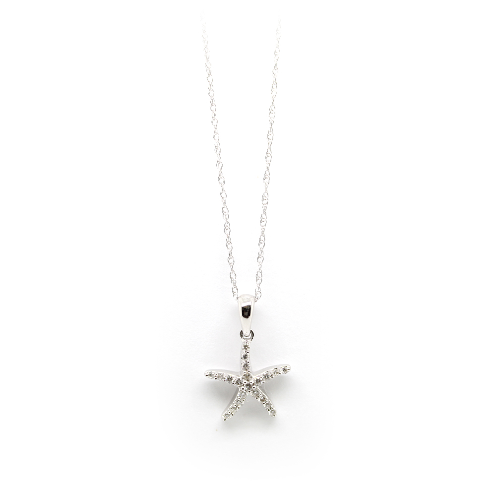 Shefi Diamonds 14 Karat White Gold Diamond Small Starfish Pendant Necklace