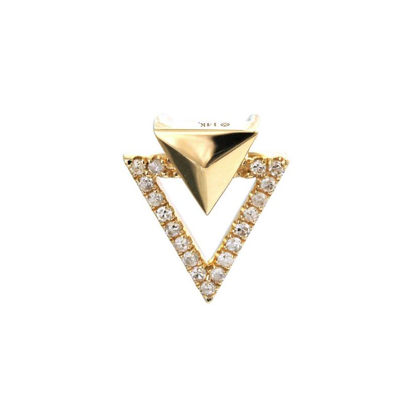 14 Karat Yellow Gold Diamond Triangle Pendant Necklace