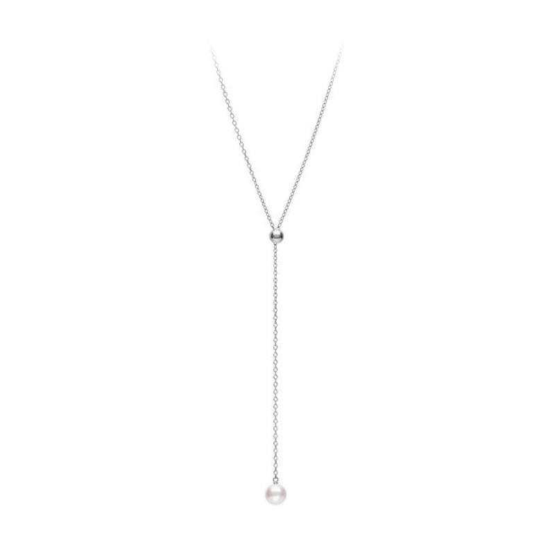 Mikimoto 18 Karat White Gold Single Pearl Adjustable Lariat Necklace