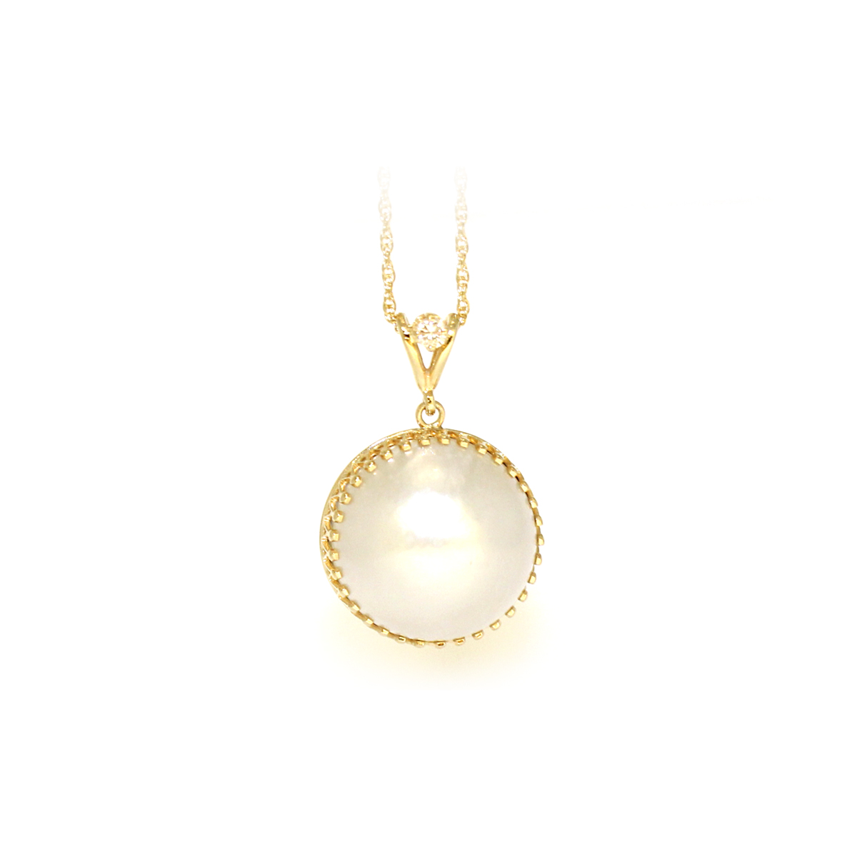 Vintage 14 Karat Yellow Gold Mabe Pearl Pendant Necklace
