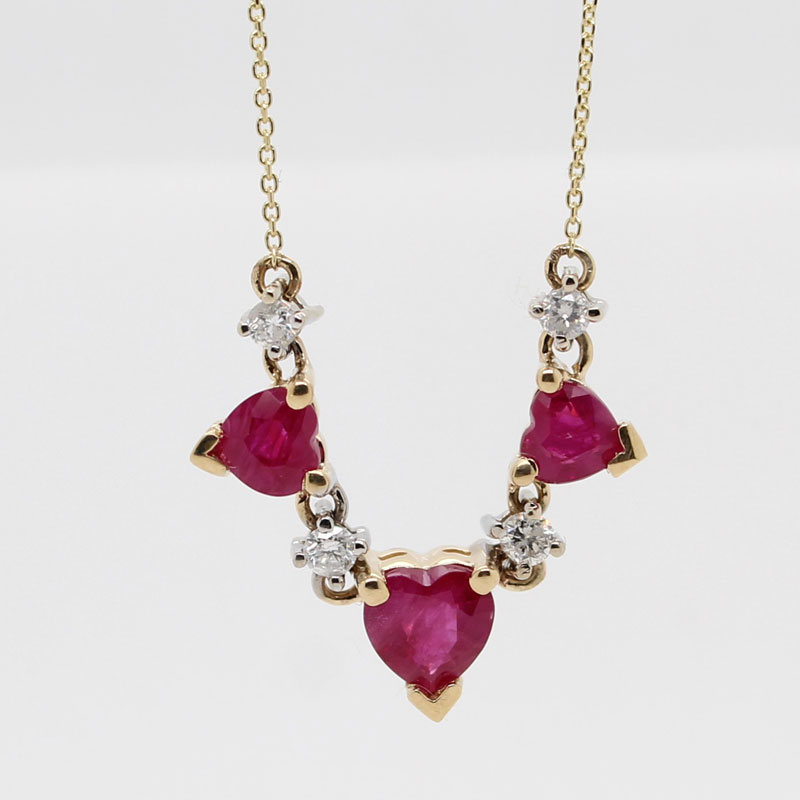14 Karat Yellow Gold Ruby And Diamond Necklace