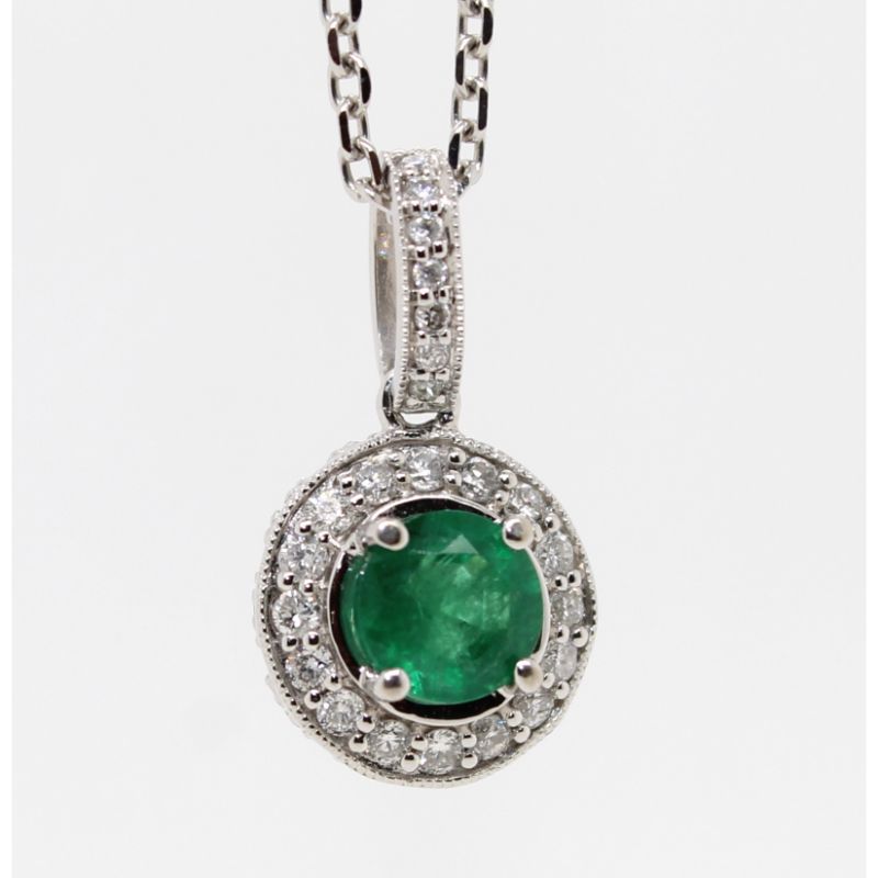 14 Karat White Gold Emerald And Diamond Pendant