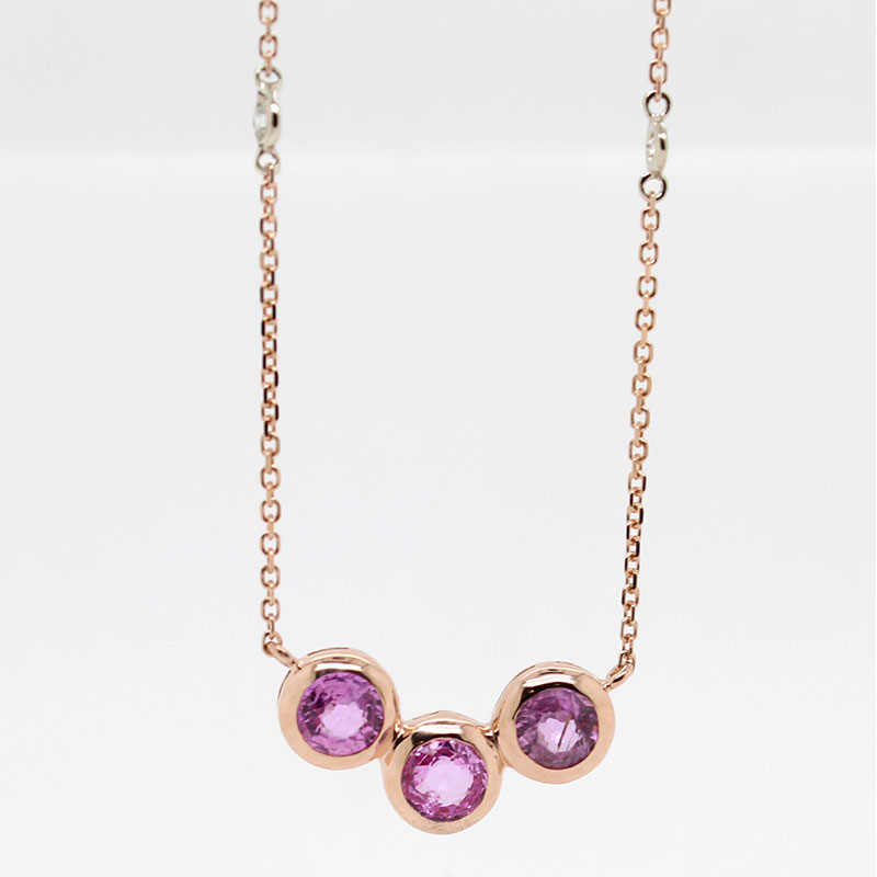 14 Karat Rose Gold Pink Sapphire And Diamond Necklace