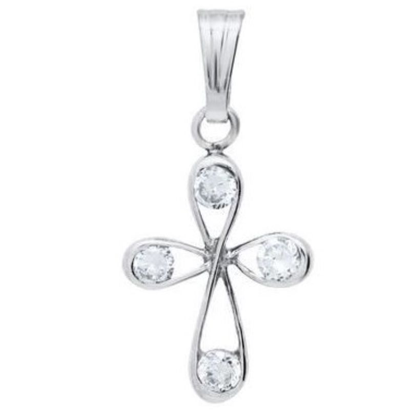 Sterling Silver Open Loop Cross With Cz Pendant