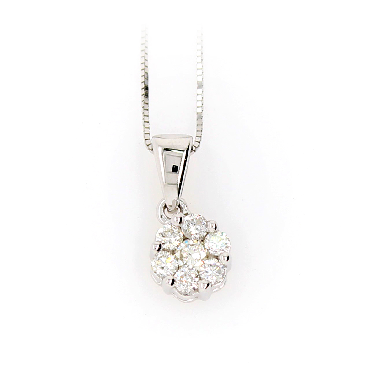 Shefi Diamonds 10 Karat White Gold Cluster Diamond Pendant Necklace