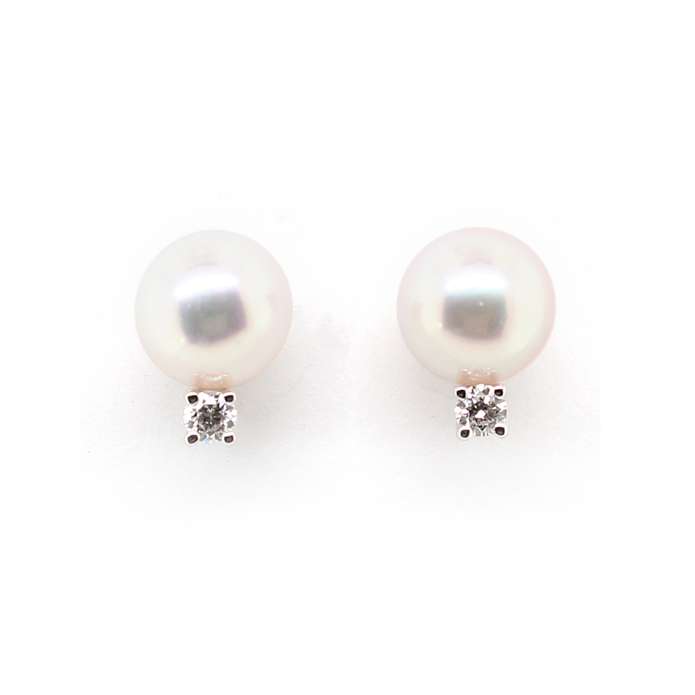 Mikimoto 18 Karat White Gold Pearl and Diamond Stud Earrings