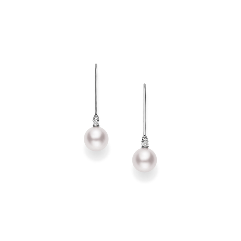 White Gold, Cultured Pearls and Diamond Drop Earrings