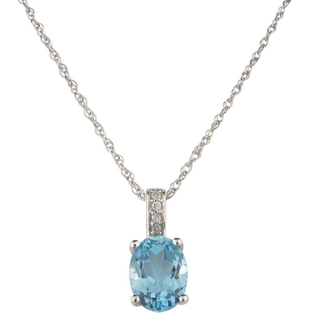 Swiss Blue Topaz and Diamond December Birthstone Pendant Necklace