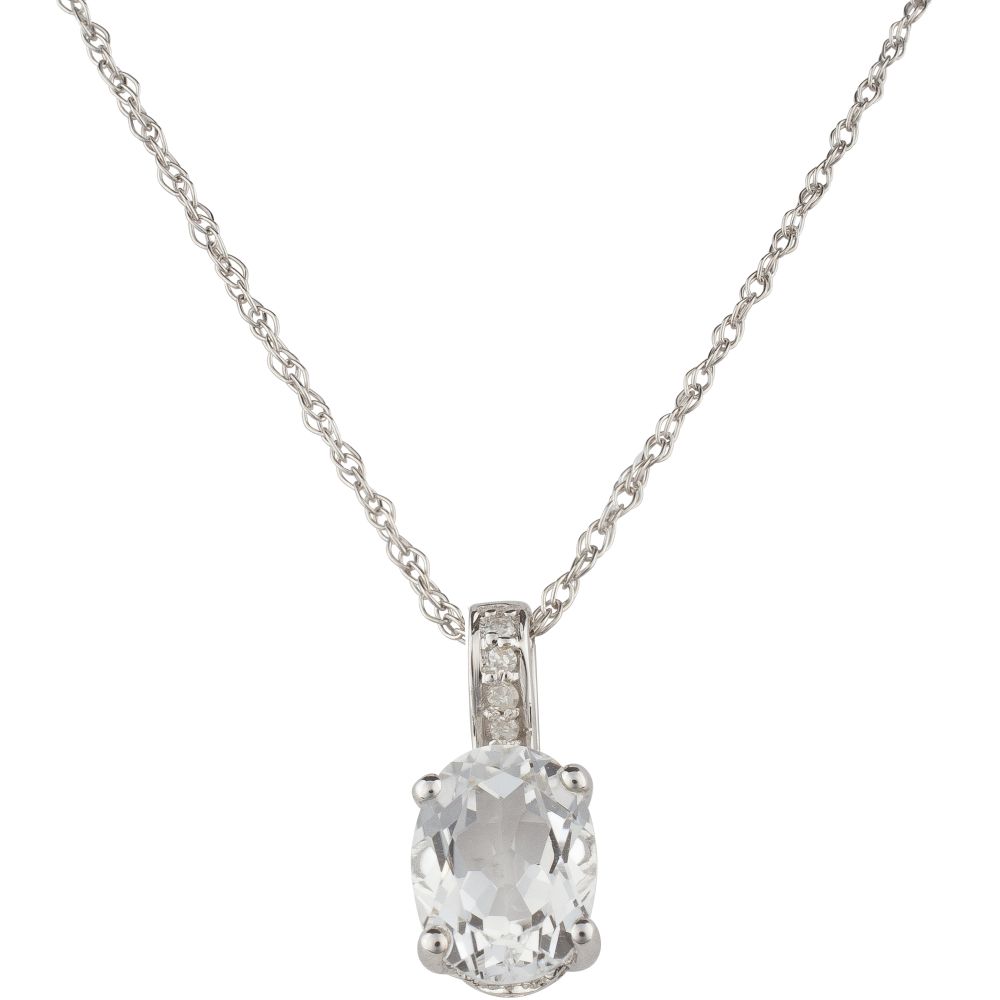 White Topaz and Diamond April Birthstone Pendant Necklace