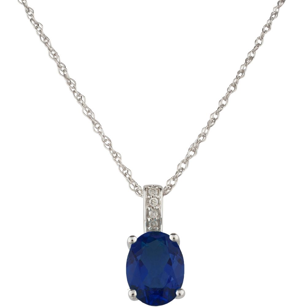 Blue Sapphire and Diamond September Birthstone Pendant Necklace