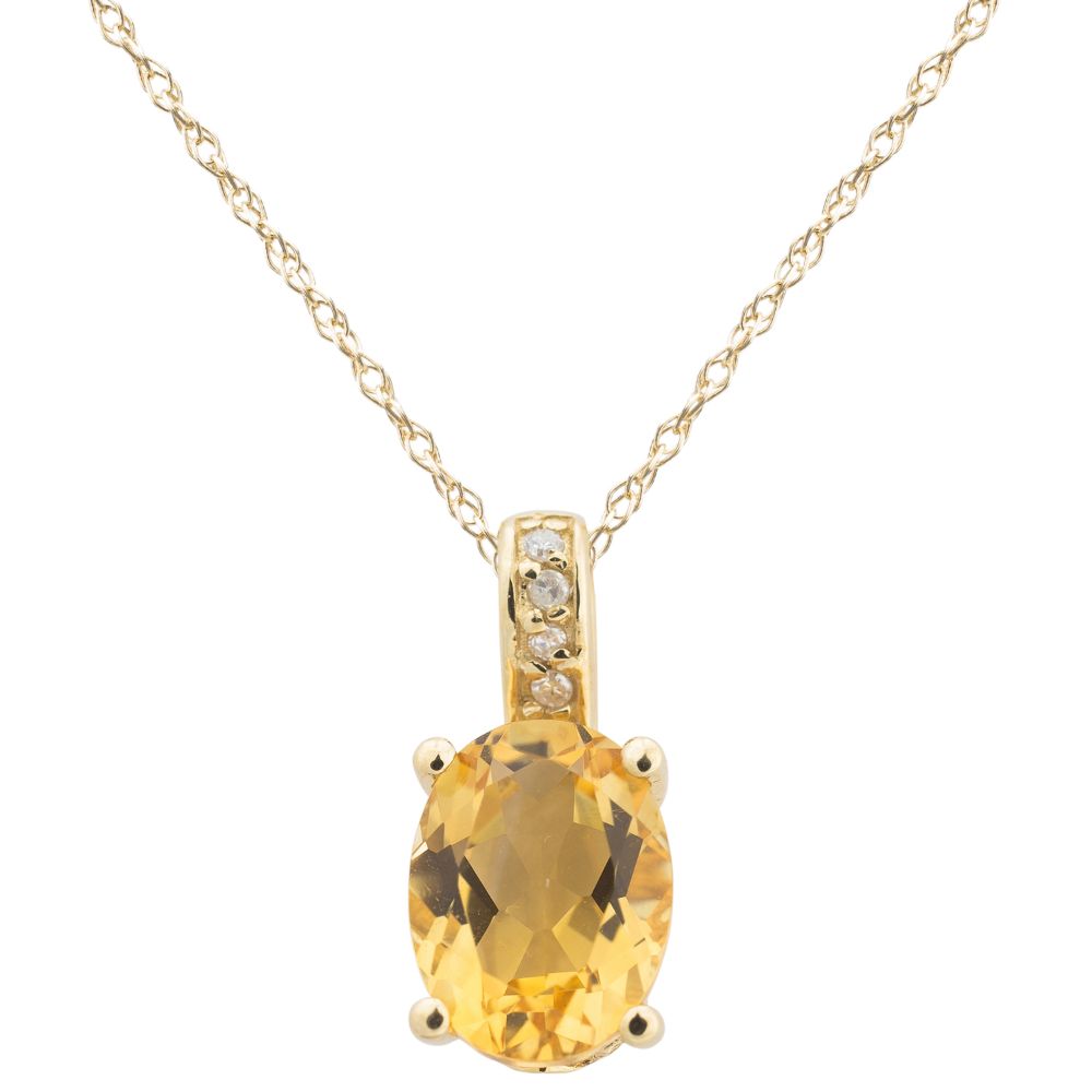 Citrine and Diamond November Birthstone Pendant Necklace