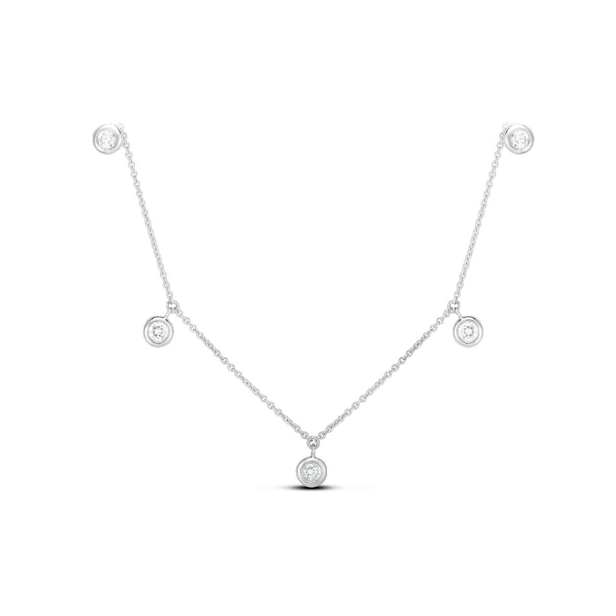 Roberto Coin 18 Karat White Gold Five Diamond Drop Station Necklace