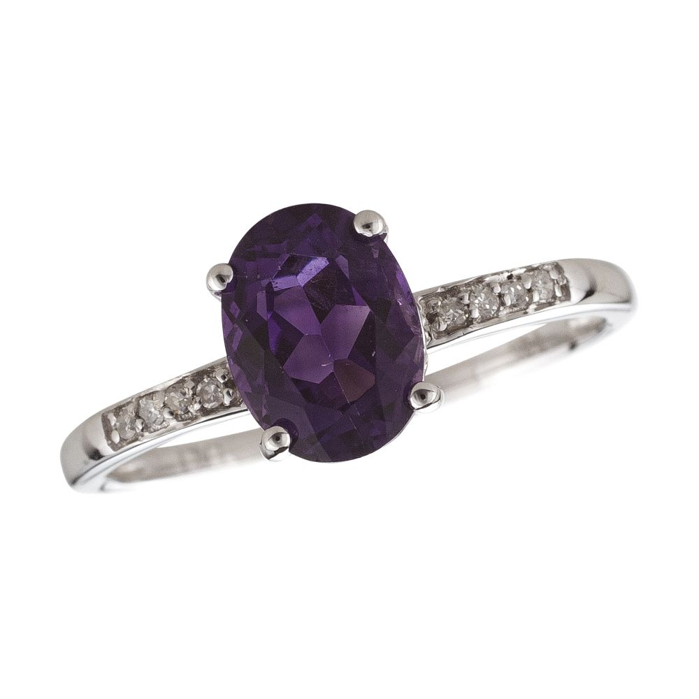 Amethyst and Diamond February Birthstone Ring