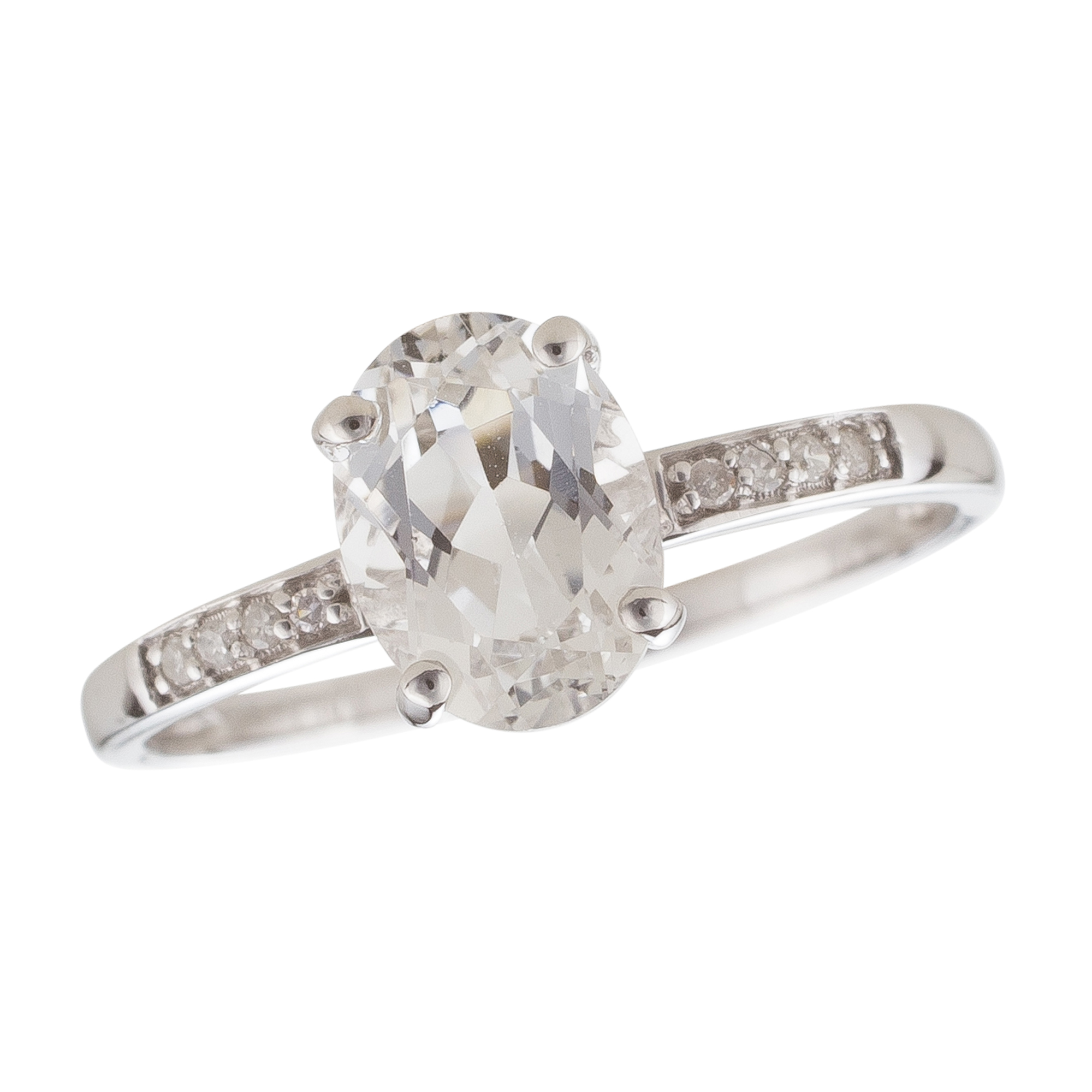 White Topaz and Diamond April Birthstone Ring
