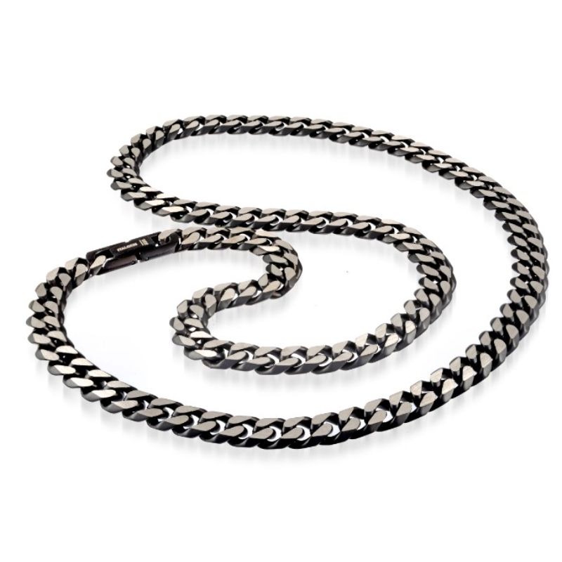 Italgem stainless steel black matte diamond cut Cuban link 8.6mm  22" necklace