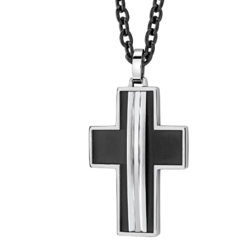 Italgem black stainless steel brushed cross 22" necklace