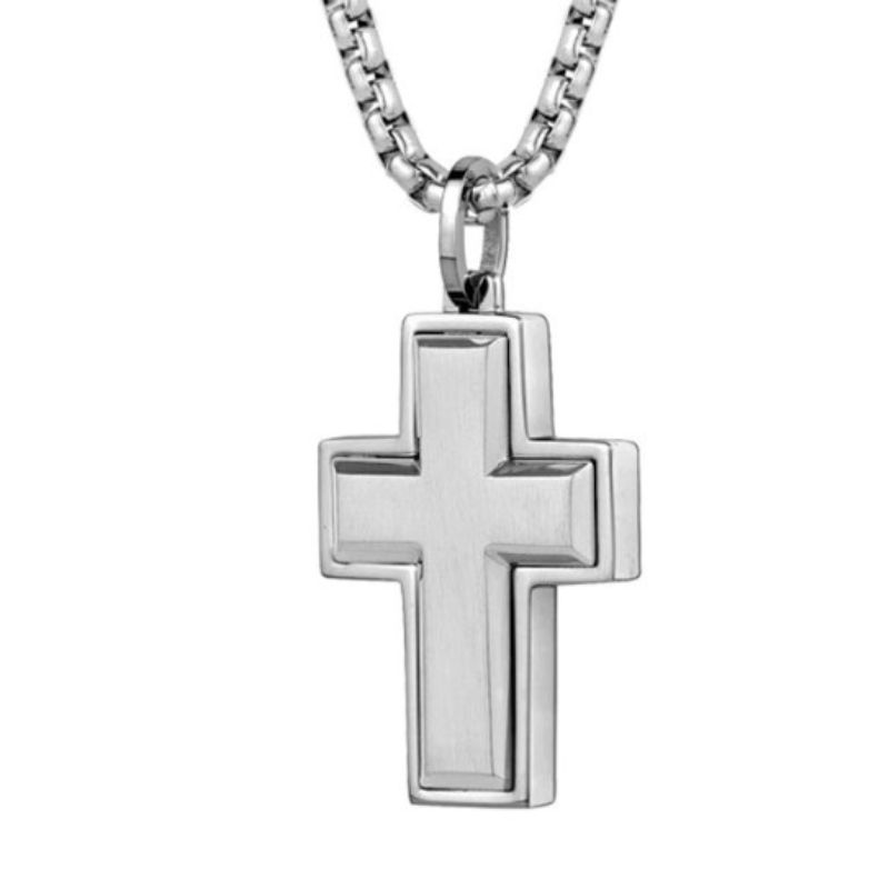 Stainless Steel Brushed Cross Necklace