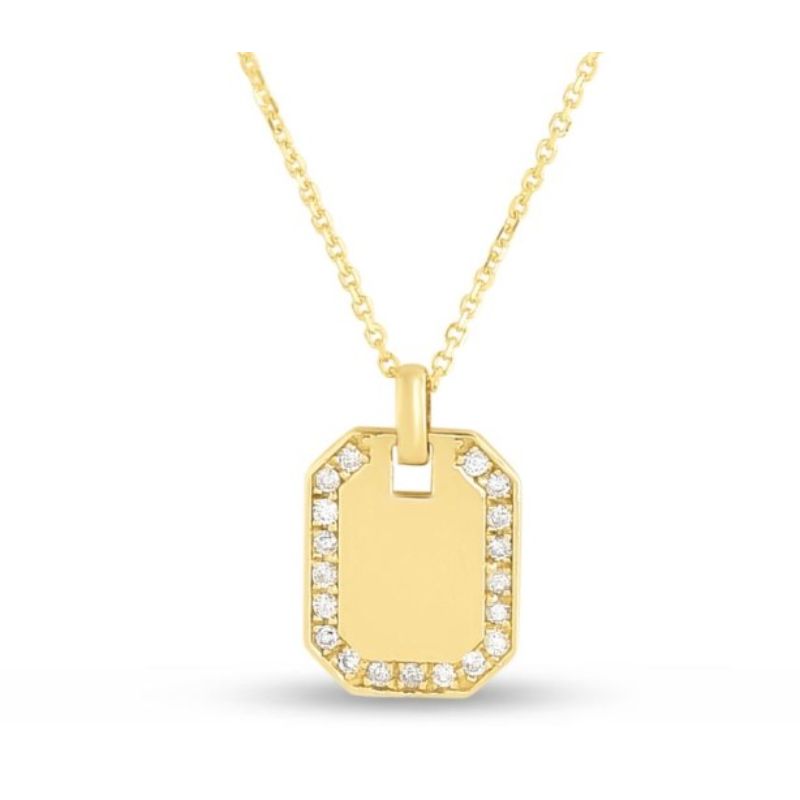 14K Yellow Gold .19Ct Diamond Octagon Tag 18" Necklace With Lobster Clasp