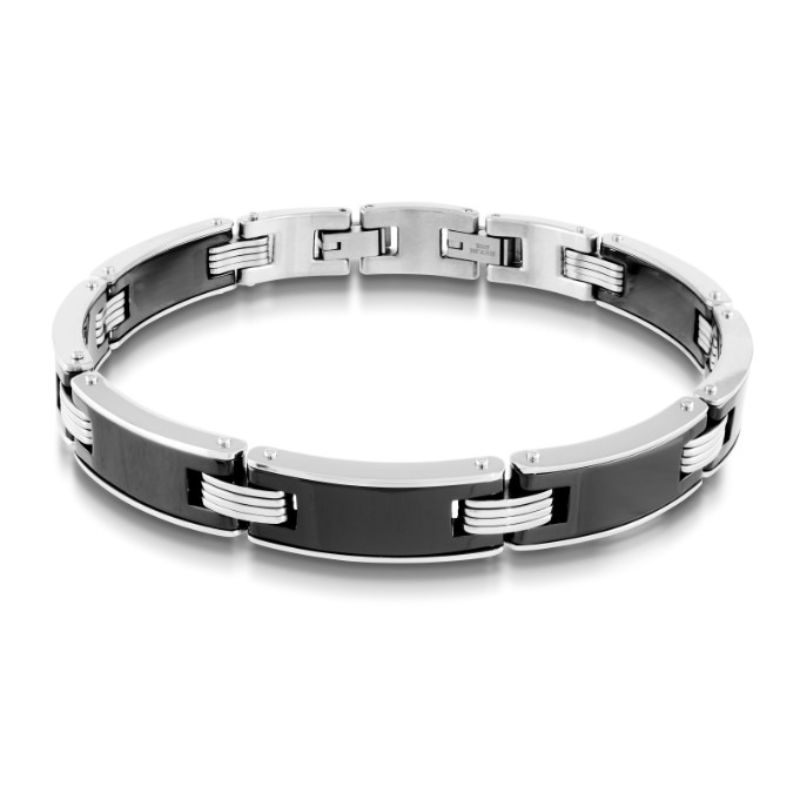Stainless Steel Black Plated Polished White Edges Bracelet
