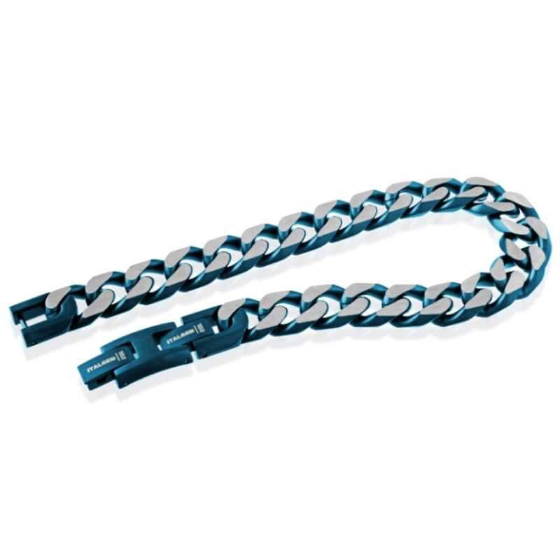 Italgem Blue Plated Stainless Steel Matte Diamond Cut Medium Curb Link 8 To 8.5" Bracelet