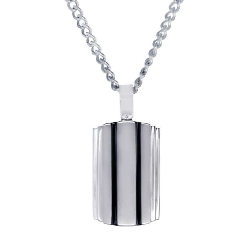 Stainless Steel Black Plated Brushed Verticle Dogtag Necklace