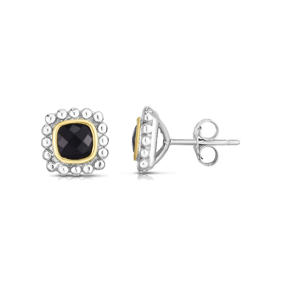 black onyx stud earrings yellow gold