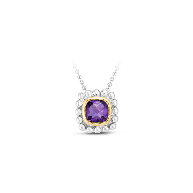Royal Chain 18 Karat Yellow Gold and Sterling Silver Square Amethyst Pendant Necklace
