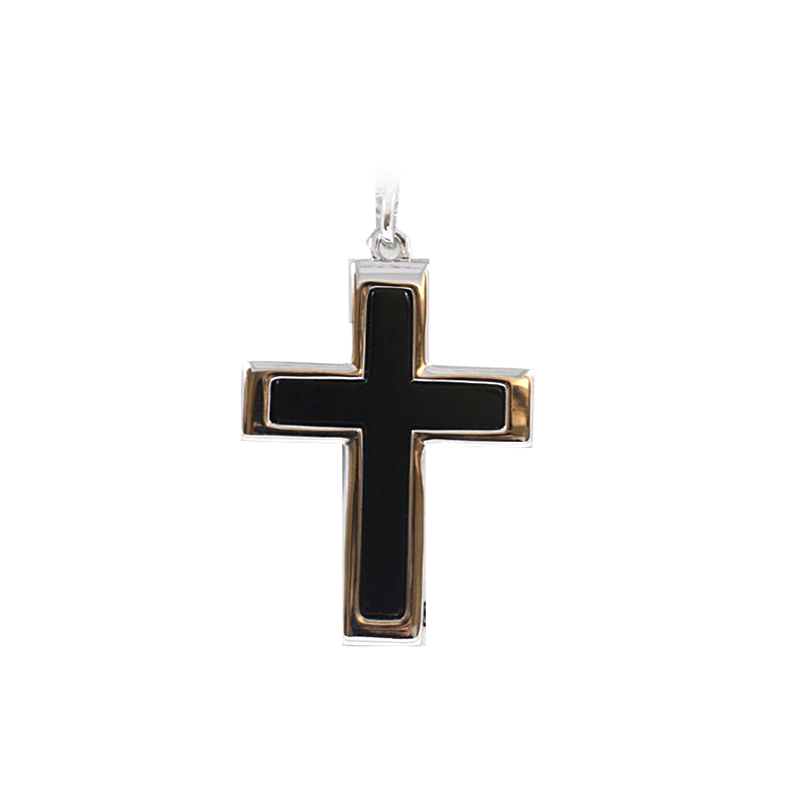 Sterling Silver 35X26mm Black Onyx Cross Pendant On A 24