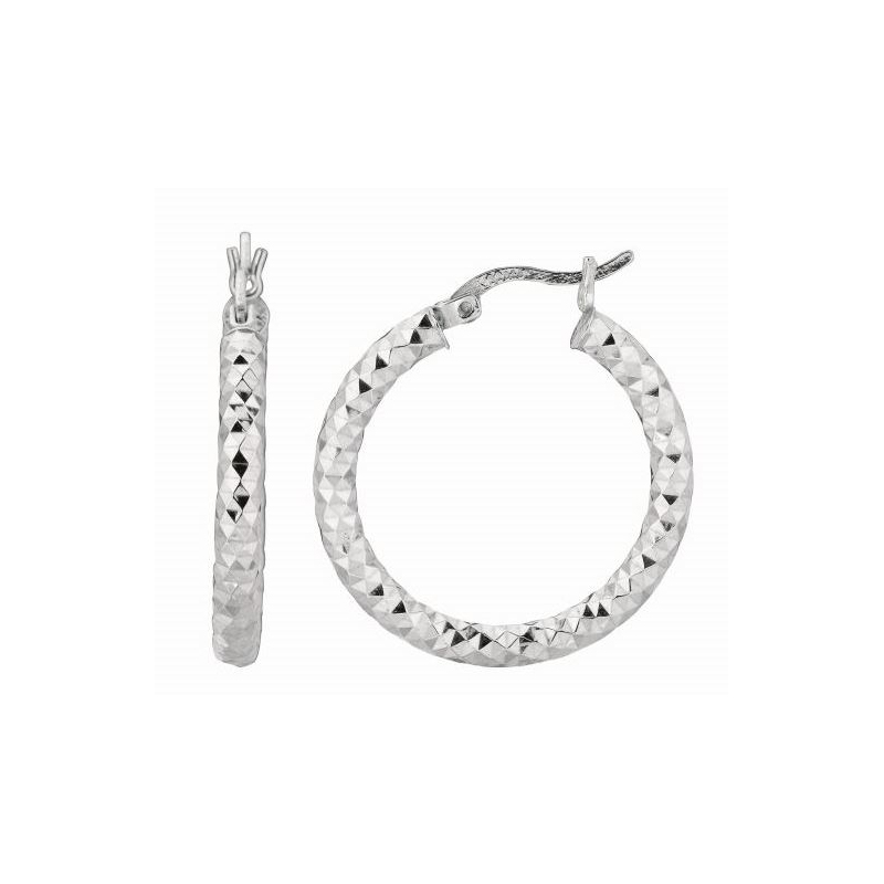Royal Chain Sterling Silver Diamond Cut Hoop Rhodium Earrings