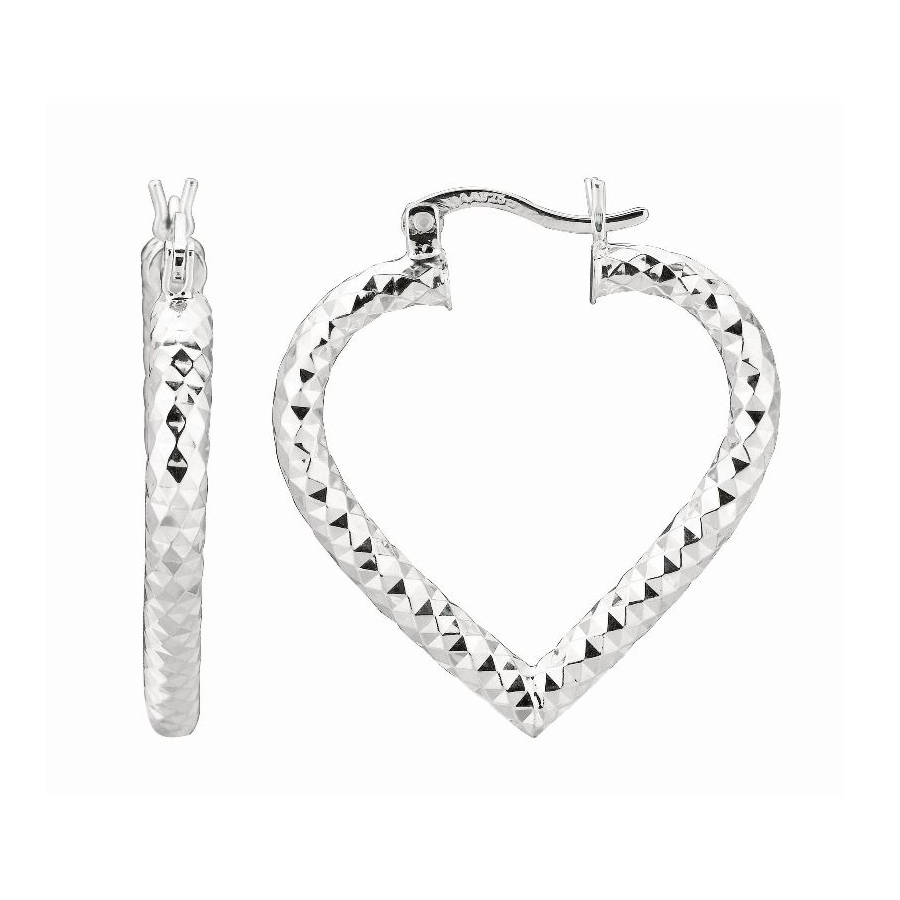 Royal Chain Sterling Silver Heart Cutout Hoop Rhodium Earrings