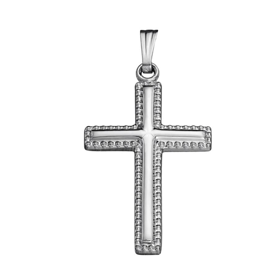 Sterling Silver Beaded Edge Cross Necklace