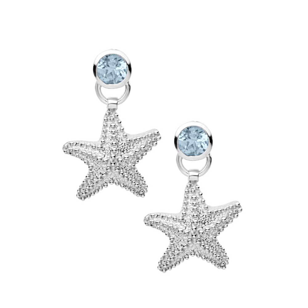 Sterling Silver Blue Topaz Starfish Drop Earrings