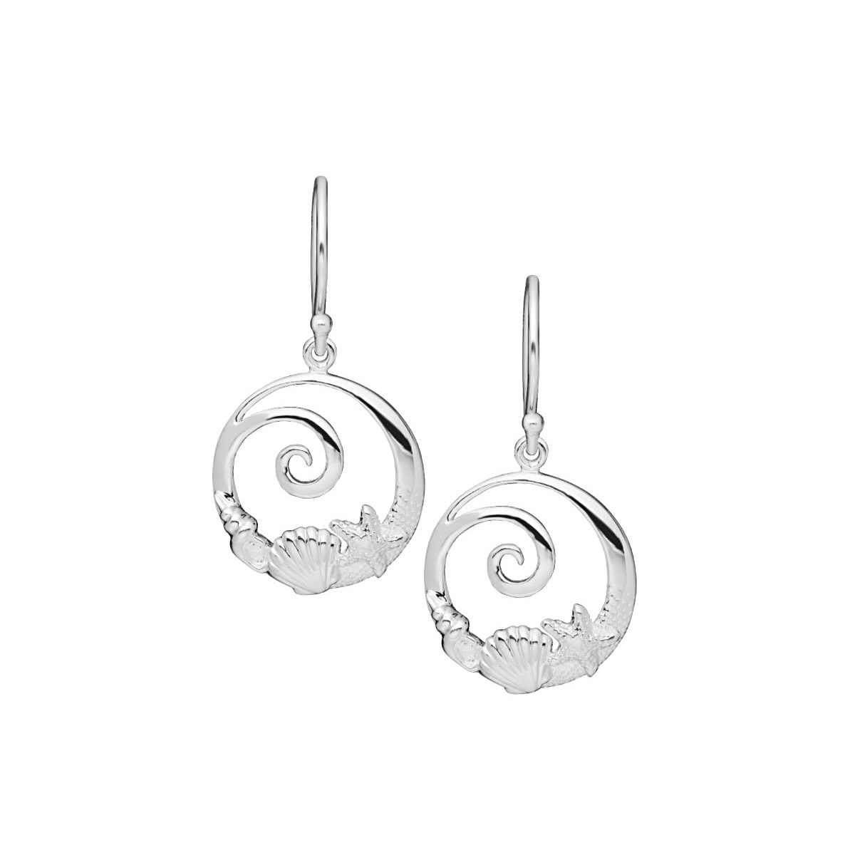 Sterling Silver Round Wave Dangle Earrings