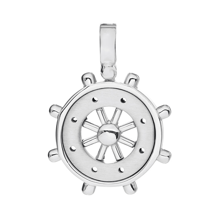 Sterling Silver Ship Wheel Pendant Necklace