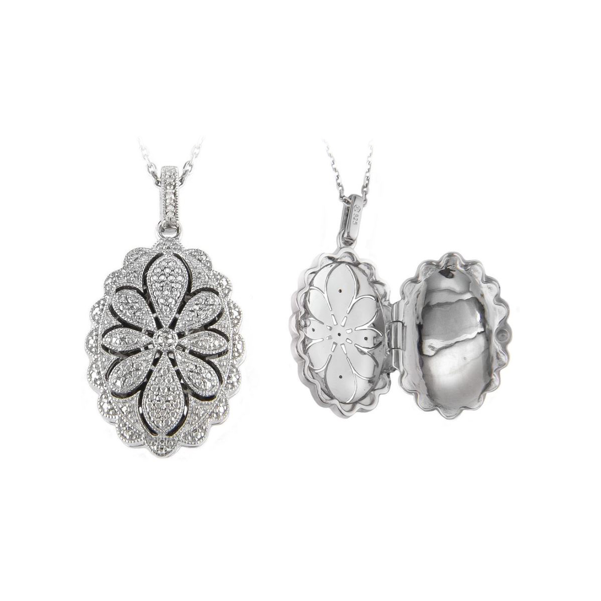 Sterling Silver Diamond Locket Necklace