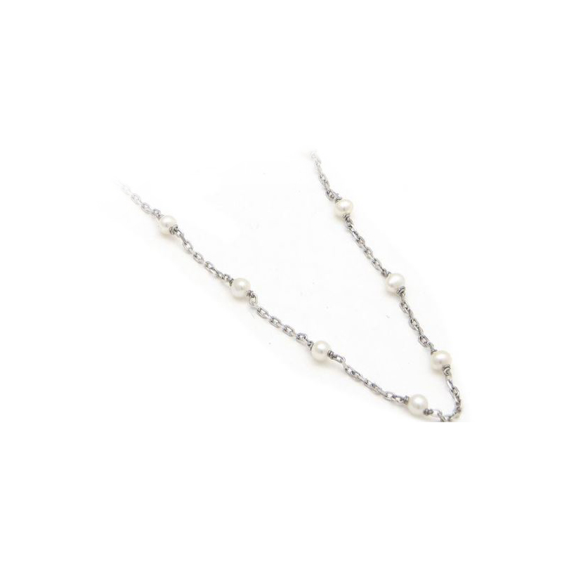 Sterling Silver Pearl Station Necklace