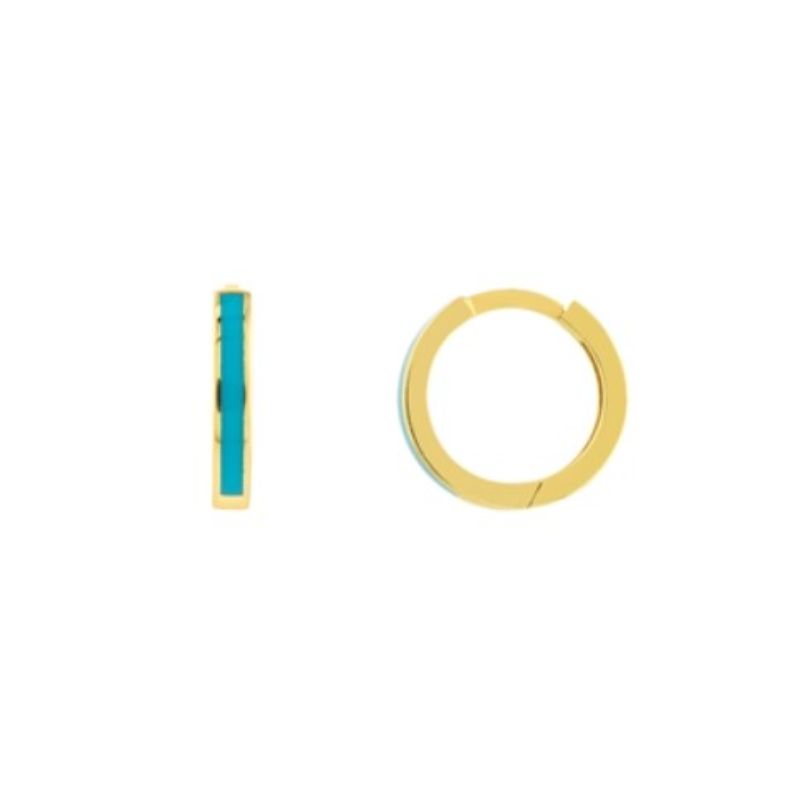 14 Karat Yellow Gold 12.35X2mm Turquoise Enamel Baby Hoop Earring