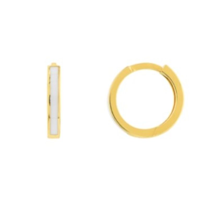 14 Karat Yellow Gold 12.35X2mm White Enamel Baby Hoop Earring
