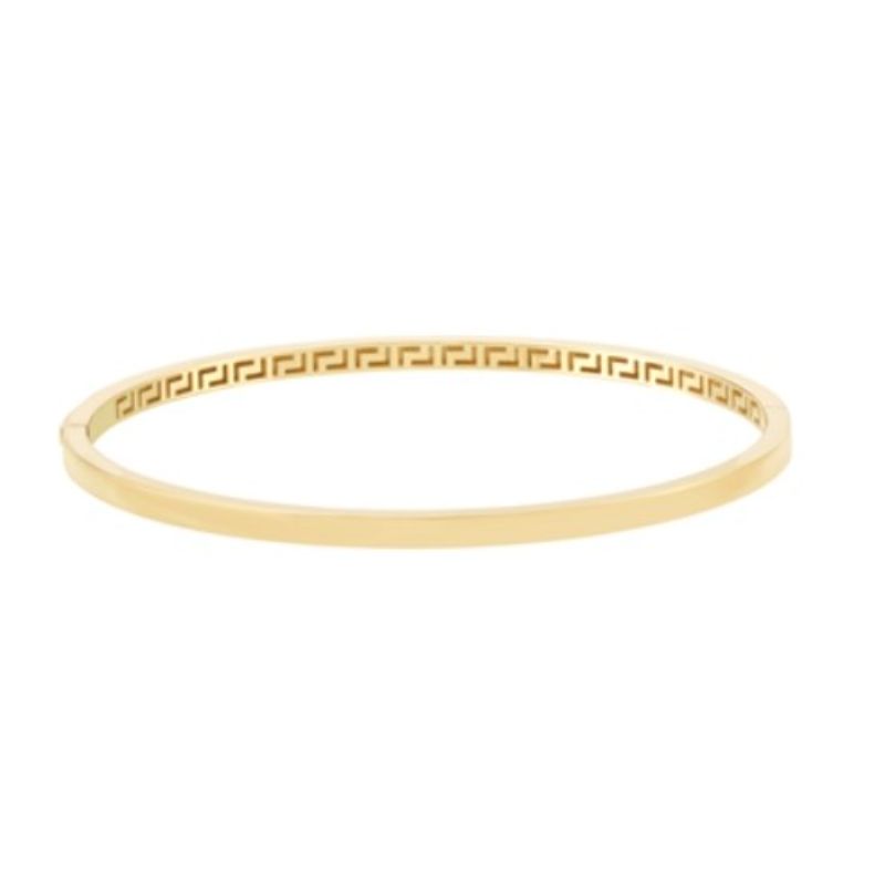 14 Karat Yellow Gold Plain Square Tube Bangle Greek Key Interior