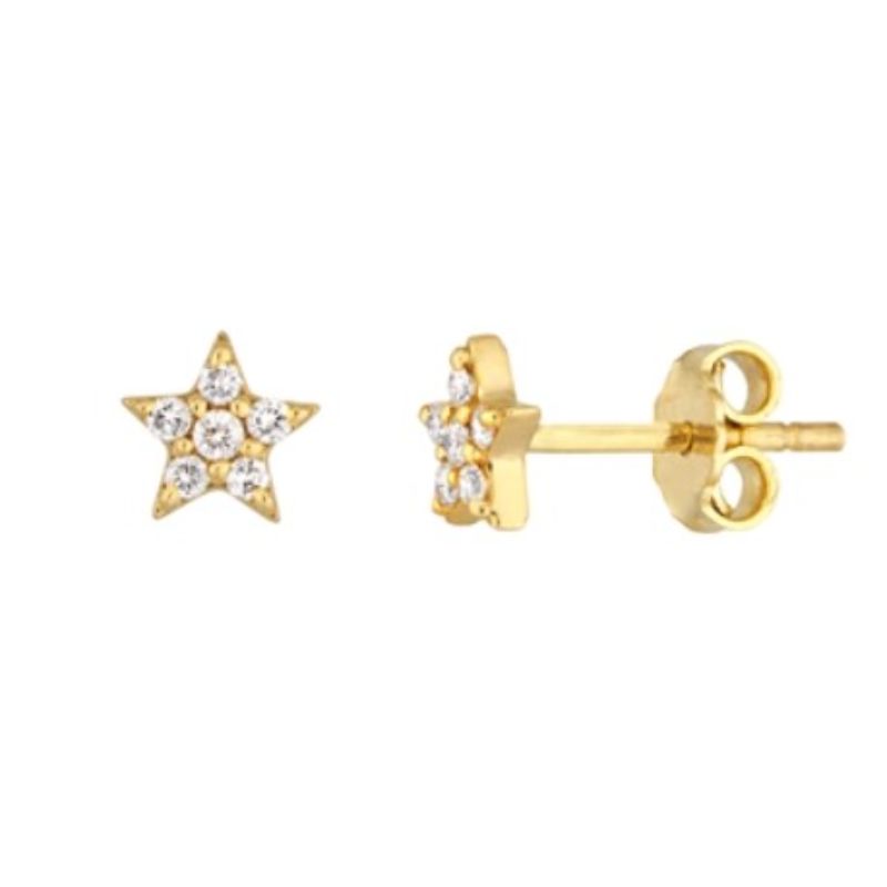 14 Karat Yellow Gold 1/10Ct Diamond Star Stud