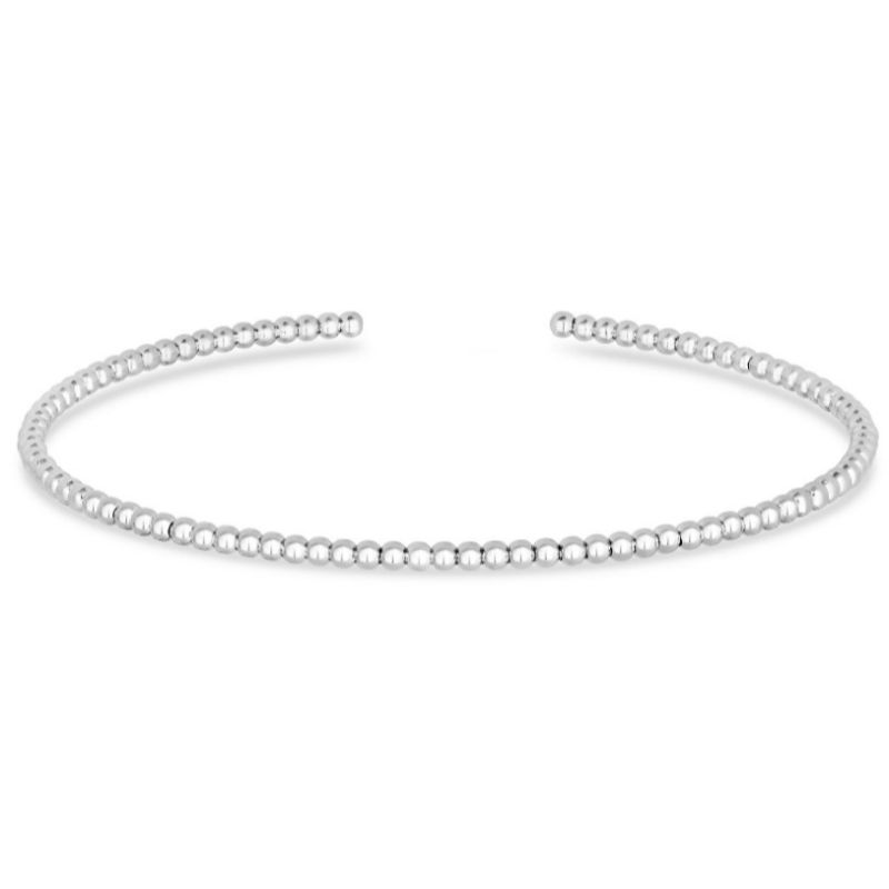 14 Karat White Gold 2Mm 6.5" Bead Cuff Bangle