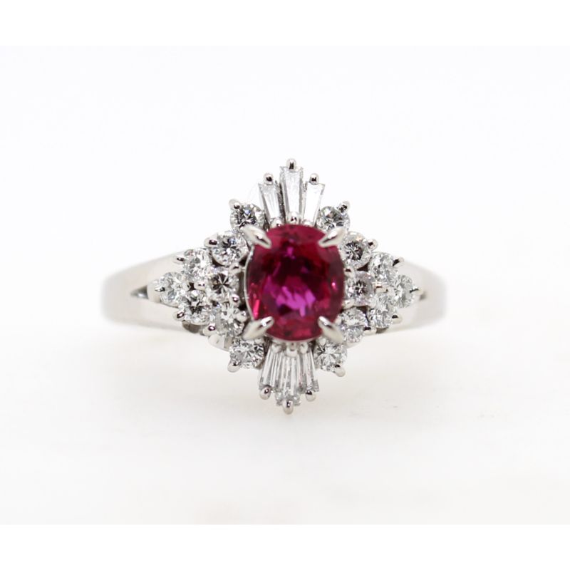 Estate Platinum Oval Ruby And Diamond Ring.