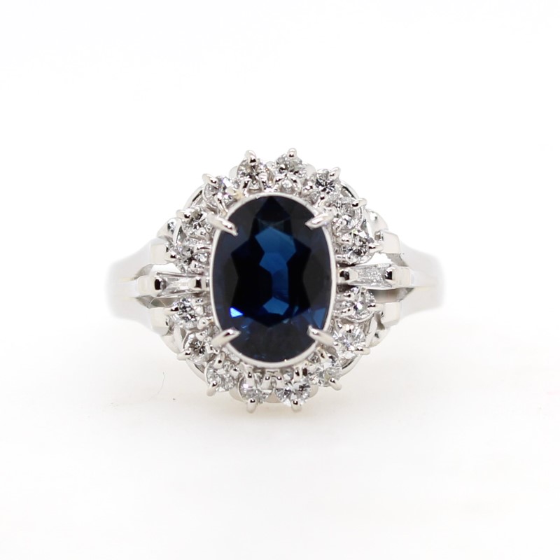 Estate Platinum Blue Sapphire And Diamond Ring